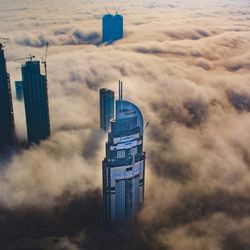 Clouds over the skyscraper skyline of Dubai in the UAE, pictured from the Burj Khalifa, the tallest building in the world.