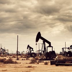 An oil field with pumps in the desert