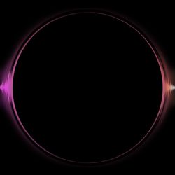 A sound waves render is seen against a stark dark circle.