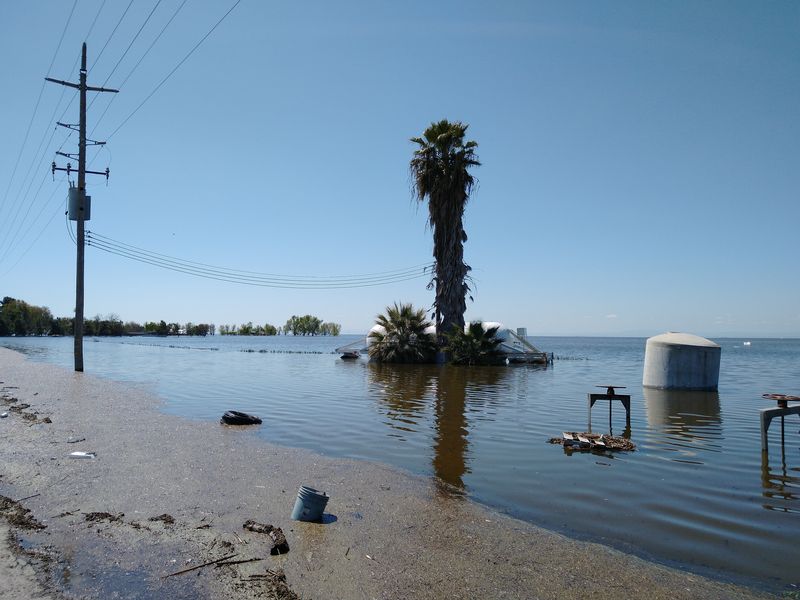 Flooding caused by the return of Tulare Lake in Central Valley, California.