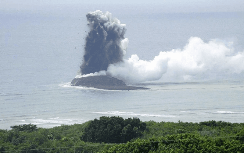 A new island emerging of the coast of Iwo Jima, Japan.