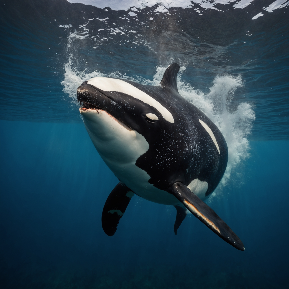an orca up close showing enormous size and teeth an orca up close showing enormous size and teeth
